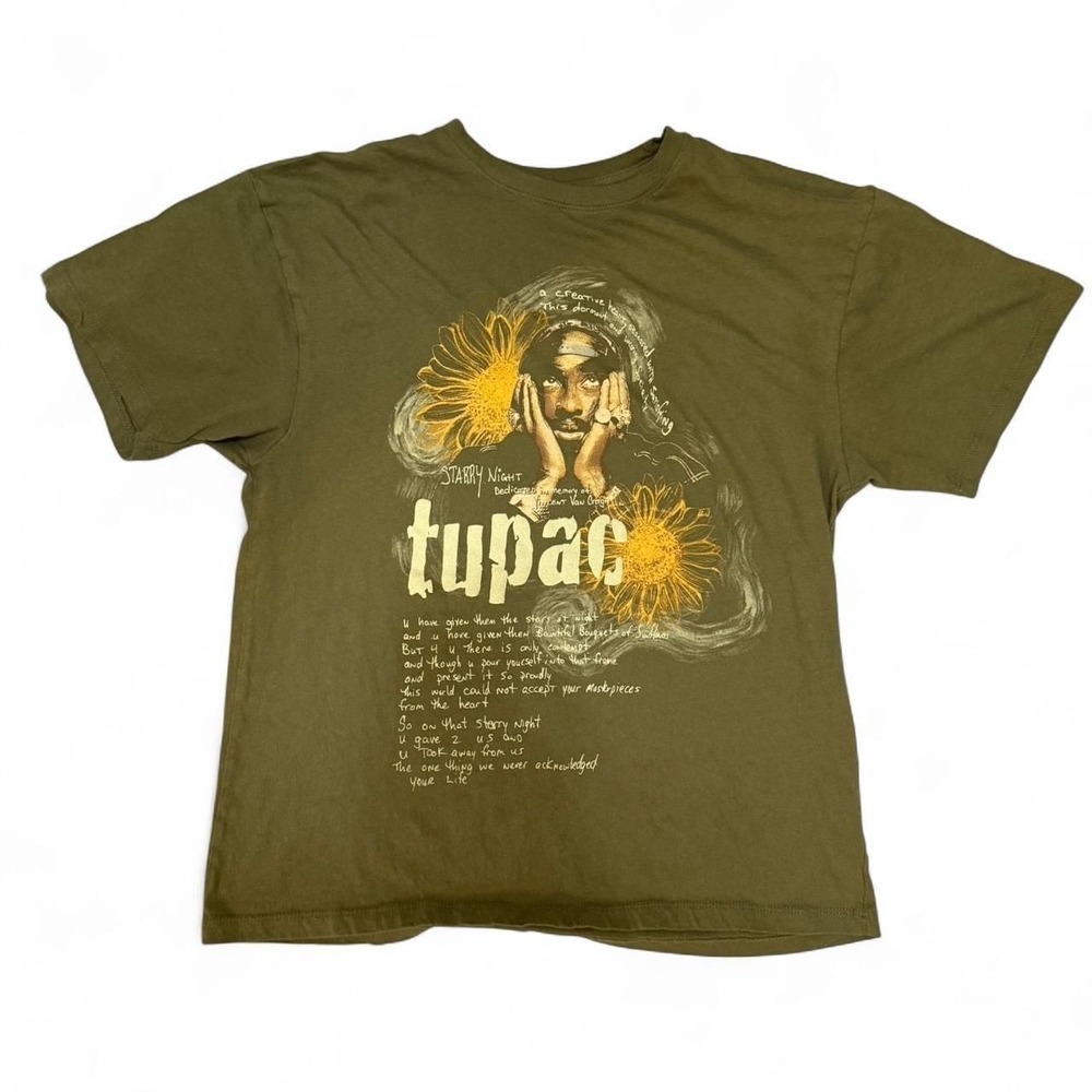 2Pac Starry Night‎ Graphic Tee Olive Green Rap Hip Hop Shirt Size XS